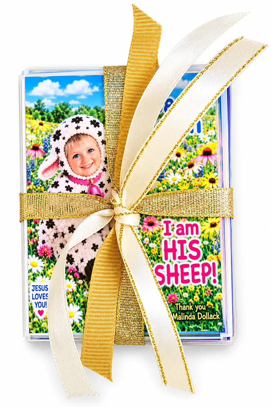 Hand Made Laminated Ribbon Tied Matching JESUS LOVES YOU ! Game Card Tiles: Sarah the Baby Sheep: My Shepherd, Jesus's Birth. The Christmas Story Edition.